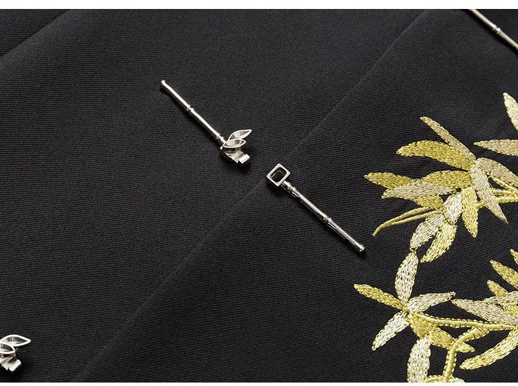 Blazer Hombre Men Luxury Clothing Oversized Chinese Style Golden Bamboo Embroidery Metal Buckle Elegant Suit for Man Jacket Coat