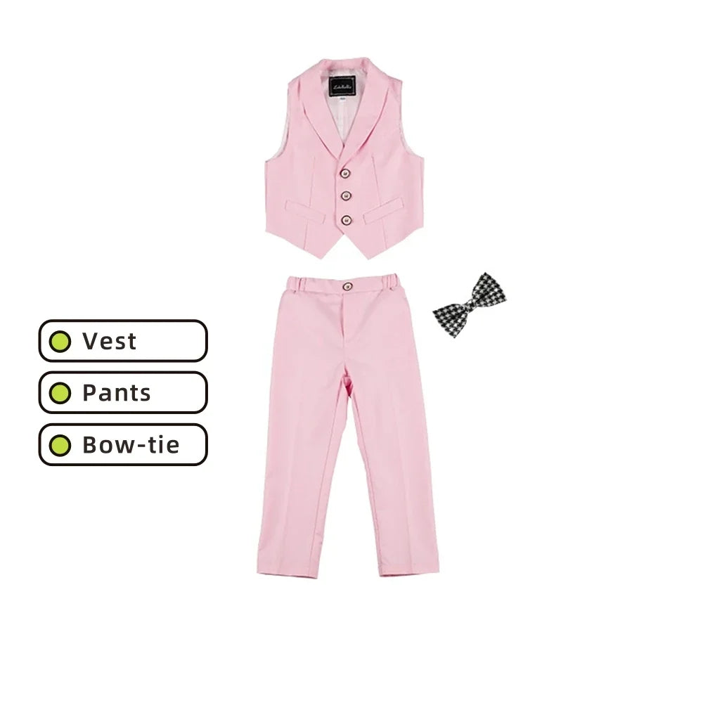 Solid 2-Piece Vest Trousers Set for Kids, Wedding Ring Bear Suit Set, Chidren Formal Dress Wear 90-170cm Boys Sets