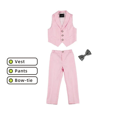 Solid 2-Piece Vest Trousers Set for Kids, Wedding Ring Bear Suit Set, Chidren Formal Dress Wear 90-170cm Boys Sets