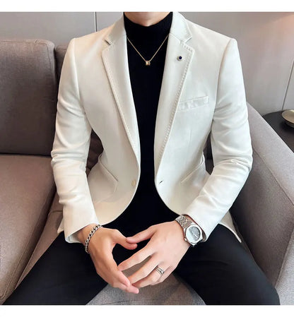 British Style Autumn Suede Business Casual Suit Jacket for Men High Quality Social Office Blazers Wedding Groom Dress Coats