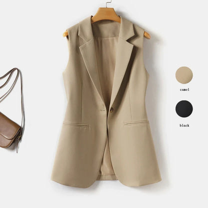 Simple one-button blazer-style vest for women spring and autumn style suitable for workplace and business commuting