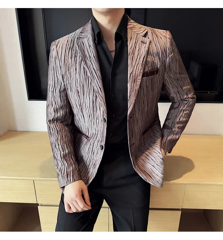 Korean Trend 3D Pleated Suit Jacket for Men Wedding Groom Business Dress Jacket Casual Banquet Party Host Blazer Masculino