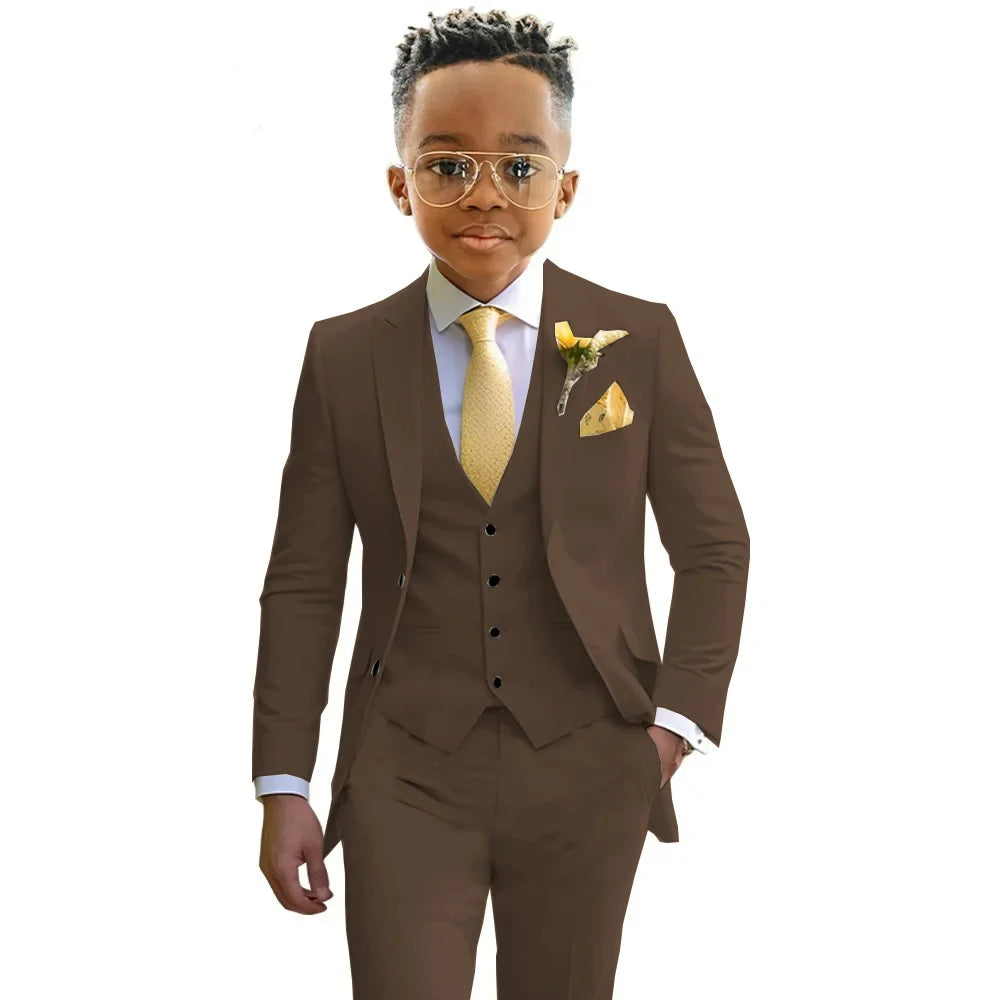 Formal Boys Suits Wedding Tuxedo 3 Pieces 2-20T Kids Slim Fit Jacket Vest Pants Birthday Party Sets School Performance Outfit