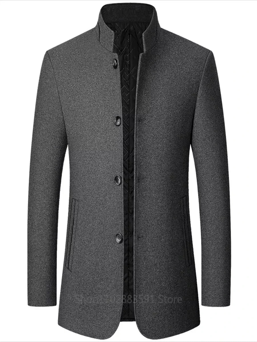 Business Suit Blazer Winter Classic Gray Retro Man Coat Woolen Simple Style Slim Fit Coat Leisure Versatile