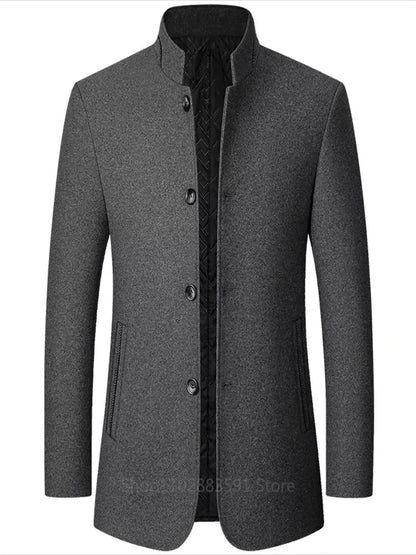 Business Suit Blazer Winter Classic Gray Retro Man Coat Woolen Simple Style Slim Fit Coat Leisure Versatile
