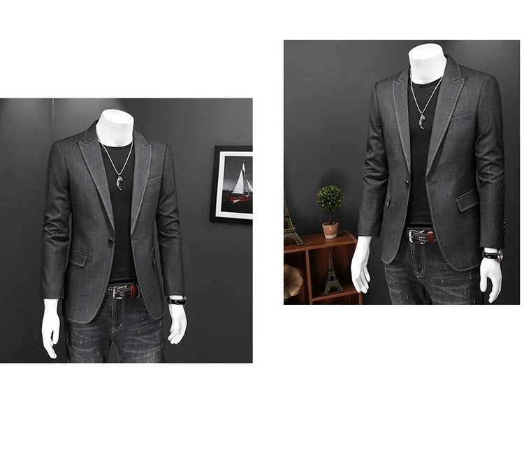 Top Quality Luxury Plaid Business Slim Fit Men Blazer Jacket 2024 Spring Autumn Casual Blazers For Men Elegant Dress Suit Jacket