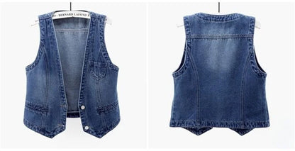 Fashion Denim Vest Female Streetwear V Neck Women Vest Summer Large Size Waistcoat Jeans Tops Sleevless Jacket Chaleco Mujer 6XL