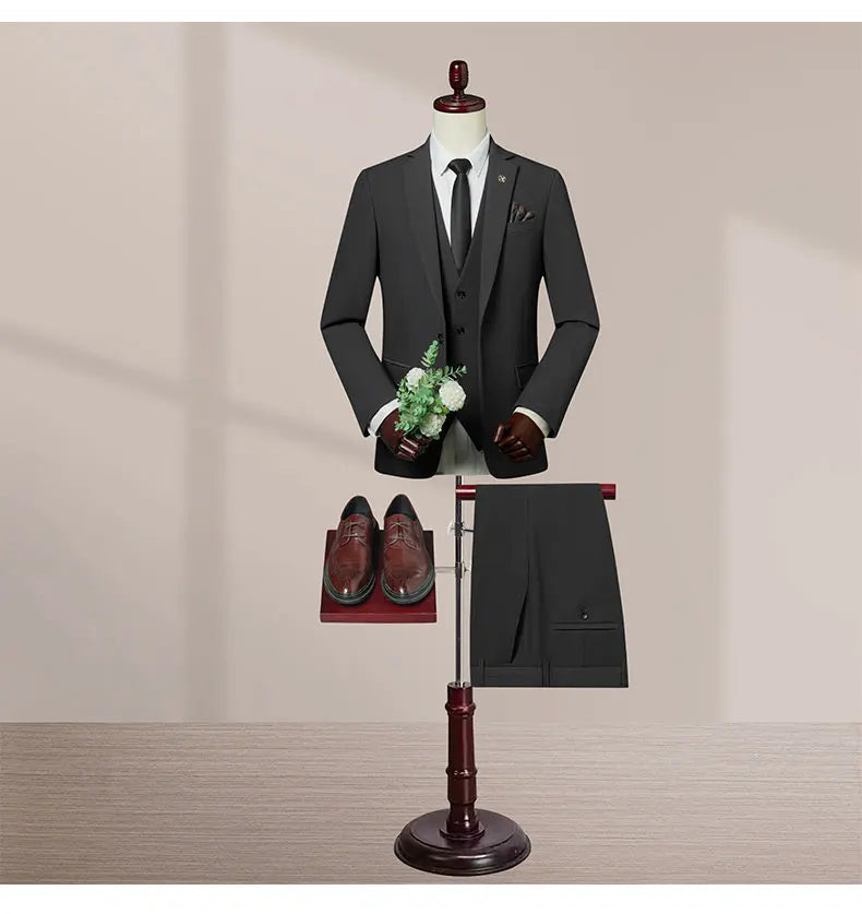 High-Quality Groom's Three-Piece Set Wedding Dress - Slim Fit British Style Business Casual Suit Vest Trousers for Men