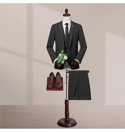 High-Quality Groom's Three-Piece Set Wedding Dress - Slim Fit British Style Business Casual Suit Vest Trousers for Men
