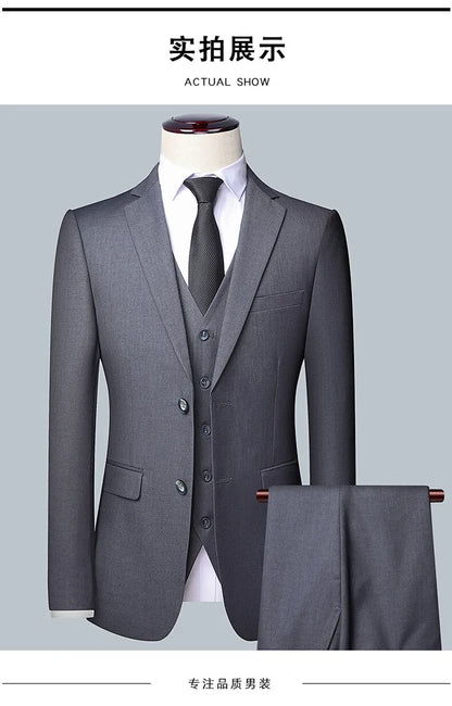 Men's 3-Piece Wedding Suit – Single Breasted, Smart Casual, Blue/Black/Gray – All Seasons