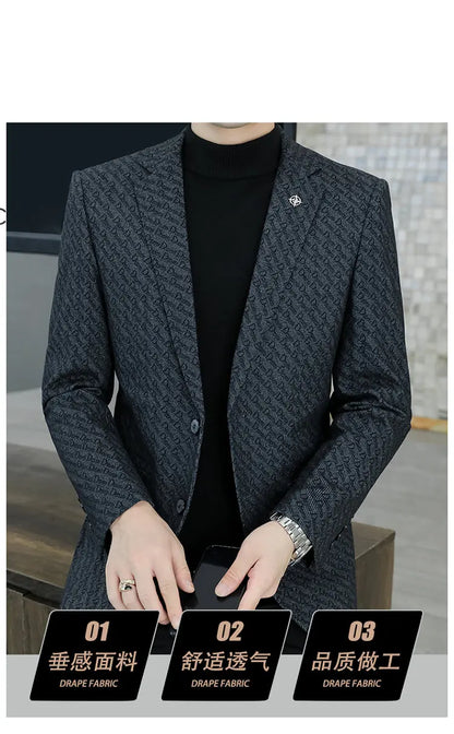 M-8XL Blazer Men's Business Gentleman Korean Wedding Fashion Trend, Slim Fit, Versatile, High-end Casual, Woolen Blazer