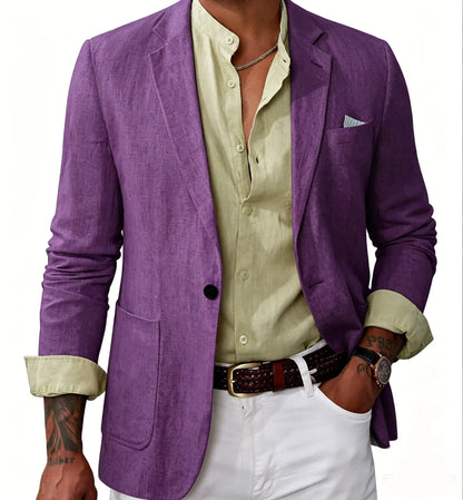 Men's Cotton Linen Blazer Solid Slim Fit Breathable Lightweight Casual Sport Coat One Button Lapel Suit Jacket for Daily Summer
