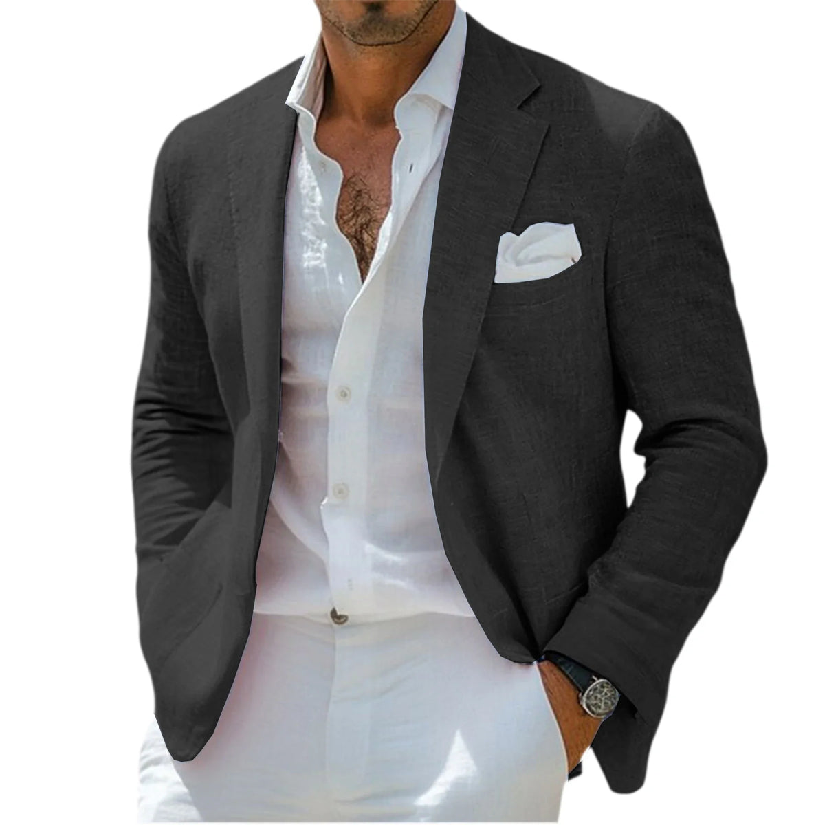 Men's Linen Blazer Notched Lapel Casual Business Sport Coat Slim Fit Breathable Wrinkle-Resistant Wedding Business Tuxedo Jacket