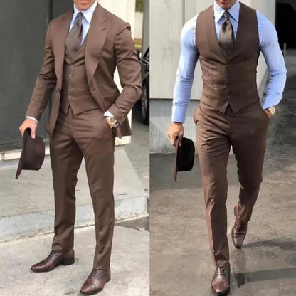 Men's 3-Piece Suit Set Slim Fit Single Breasted Formal Blazer Vest Pants for Wedding Banquet