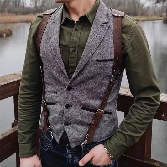 Herringbone Suit Vest for Men – Single Breasted Slim Fit Waistcoat for Wedding & Business
