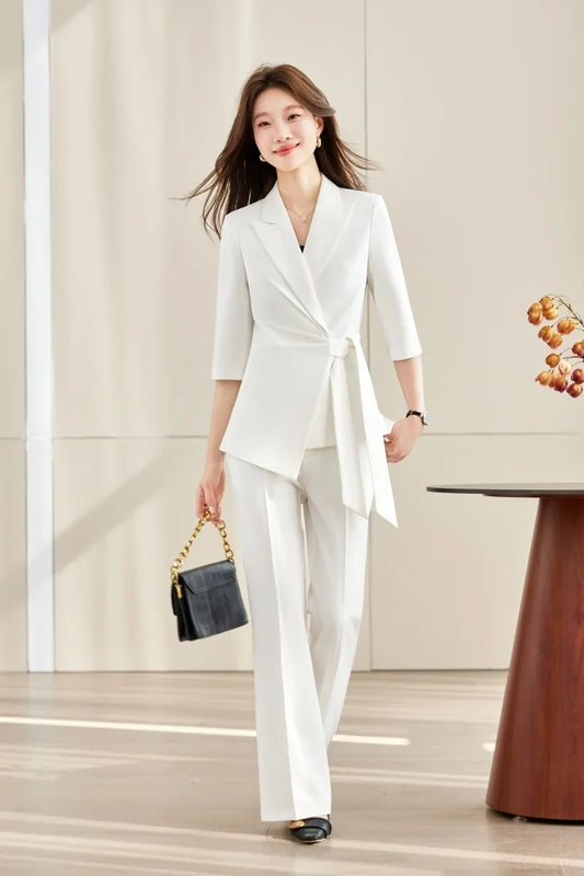 Fashionable professional women's wear, mid-sleeve blazer + pants set, exquisite and elegant. New style for spring summer 2026