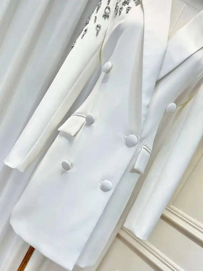 Women Beading Blazer Coat Double Breasted Full Sleeve Versatile High Street Style New Autumn 2026 Female Clothing 15KB5766