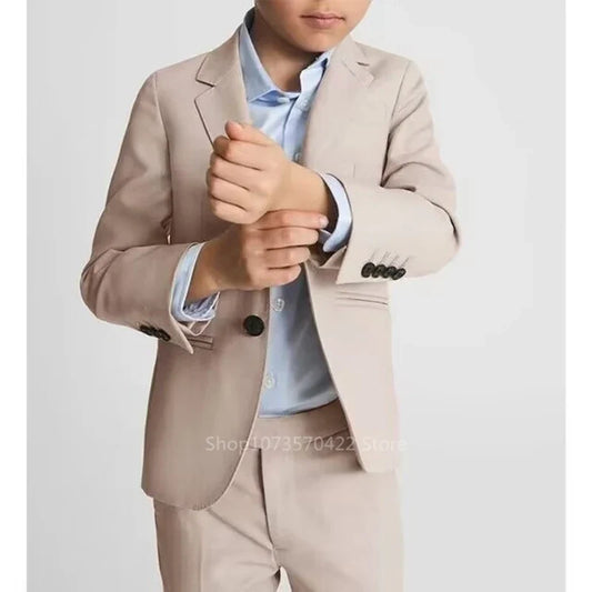 New Popular Boys Suit For School Activities Formal Classic Kids 2 Pieces Notch Lapel Blazer Pants Wedding Ring Bearer Set