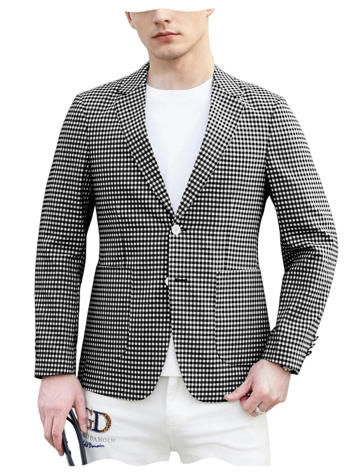 Men's Plaid Cotton Blazer Notch Lapel Suit Jacket 2 Buttons Lightweight Breathable Casual Business for Summer Office Daily Wear