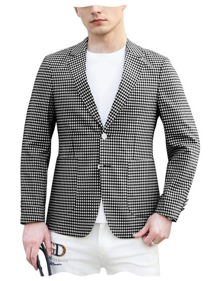 Men's Plaid Cotton Blazer Notch Lapel Suit Jacket 2 Buttons Lightweight Breathable Casual Business for Summer Office Daily Wear