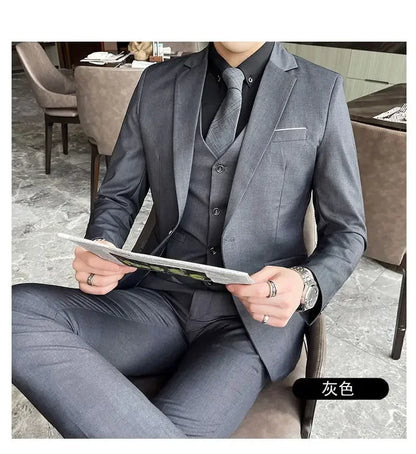 Suit (Blazer + Vest + Pants) Men's Smart Casual Business Formal Korean Style Banquet Suit