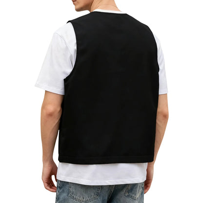 Men's Vest Solid Black Slim Fit V-Neck Single Breasted Sleeveless Waistcoat