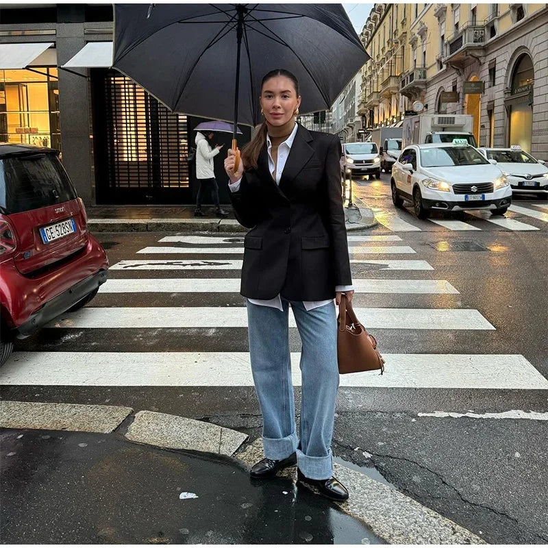 Women's Autumn Winter Slim Waist Chic Blazer Coats Office Ladies Double Breasted Fashion Suits Jacket Women Clothing