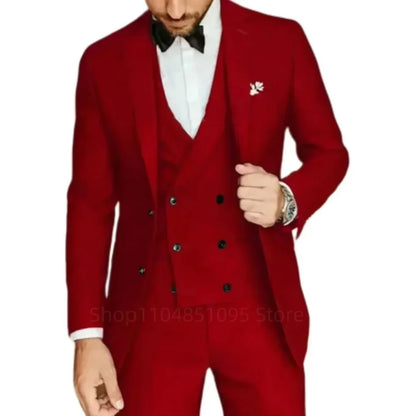 Costume de smoking 3 pièces gris coupe ajustée pour homme avec revers cranté, pour marié, mariage, affaires, ensemble veste, pantalon, gilet