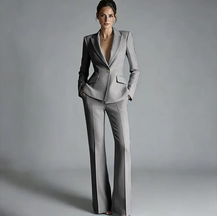 Elegant Women's One-Button Jacket+Pants Suit Set Classic Pink Peaked Lapel 2 Piece Formal Business Wedding Guest Outfit