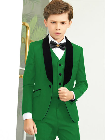 Hot Sale Shawl Lapel Kids Suits Jacket Vest Pants 3 Pieces, Fast Delivery Boys Slim Fit Suit Set Formal  Blazer Sets