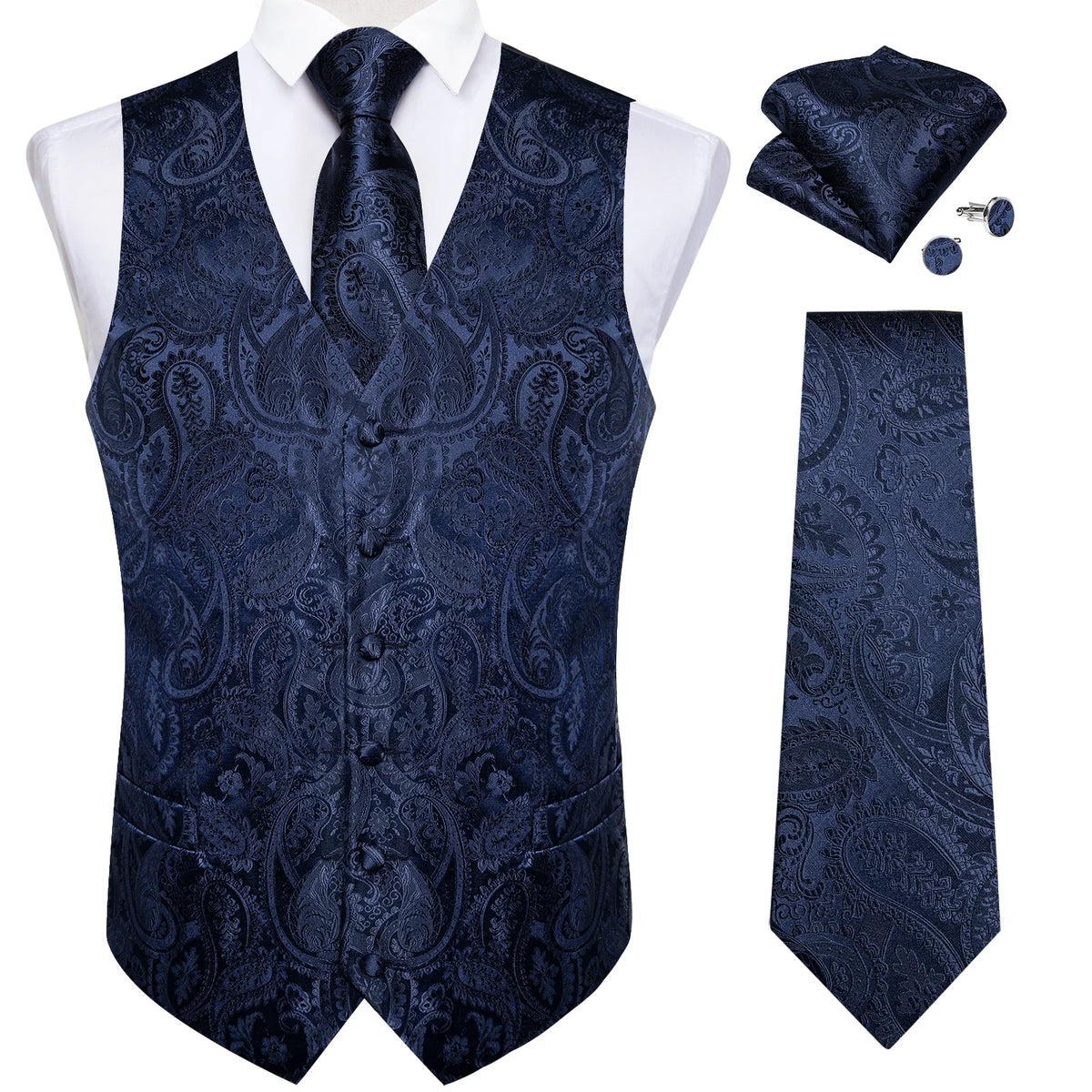 Men's Paisley Waistcoat with Necktie Set for Weddings and Formal Occasions
