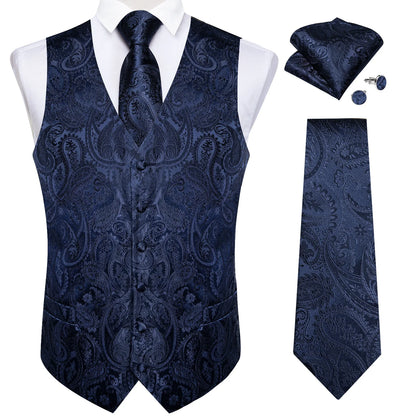 Men's Paisley Waistcoat with Necktie Set for Weddings and Formal Occasions