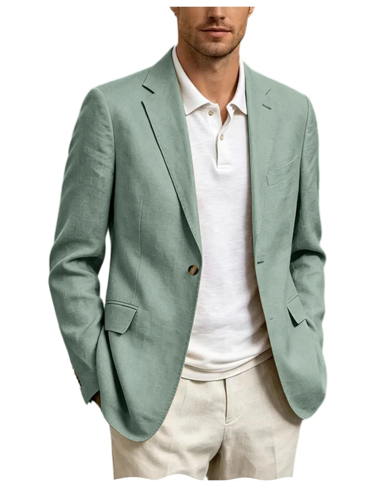 Men's Linen Blend Blazer One Button Lightweight Casual Business Suit Jacket Slim Fit Formal Sport Coat For Wedding Party Office