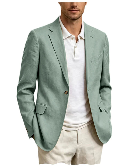Men's Linen Blend Blazer One Button Lightweight Casual Business Suit Jacket Slim Fit Formal Sport Coat For Wedding Party Office