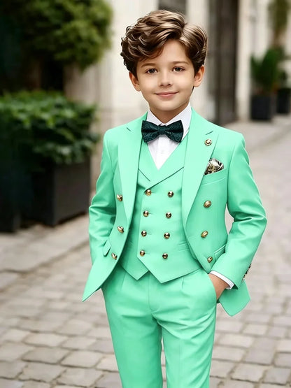 3 Pieces Boys Homecoming Suit Set 3 Pieces Banquet Party Wear Classic Peak Lapel Kids Slim Fit Tuxedo Wedding Ring Bearer Outfit