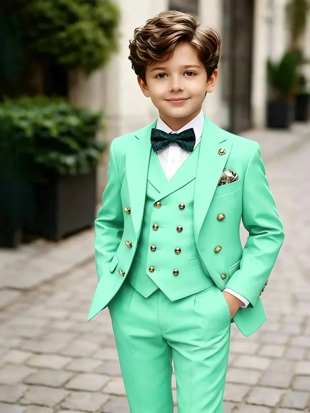 3 Pieces Boys Homecoming Suit Set 3 Pieces Banquet Party Wear Classic Peak Lapel Kids Slim Fit Tuxedo Wedding Ring Bearer Outfit