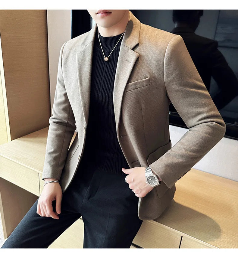 Autumn Winter New Woolen Slim Fit Suit Coat Men Fashion Casual Business Social Party Dress Men's Suit Jackets Tailcoats 4XL-M