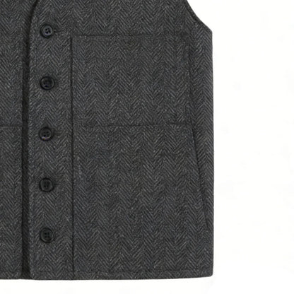 Men's Vest Gray Herringbone Single Button V-Neck Waistcoat for Wedding & Business