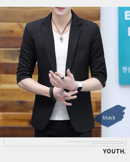 Summer 2025 Men's Mid-Sleeve Slim Fit Suit Korean Style Handsome Youth Seven-Quarter Jacket Small Suit Collection