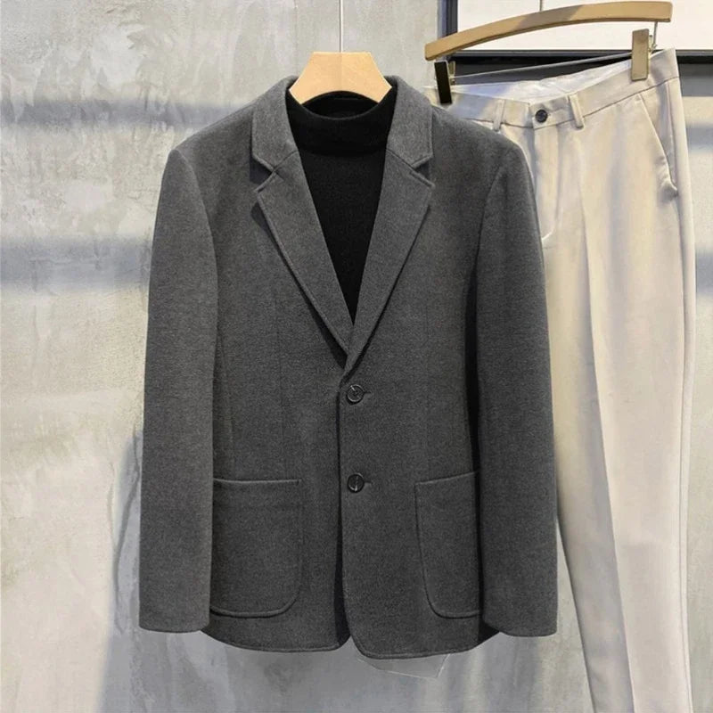 Elegant Single Breasted Coats Tweed Man Suits and Blazers Original Jacket for Men Spring Clothes Korean Style Casual Menswear