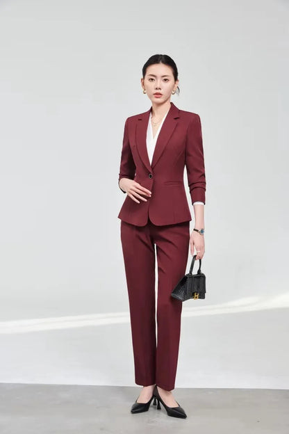 2025 new autumn and winter womens professional business formal fit two-piece suit jacket + pants. Elegant and stylish