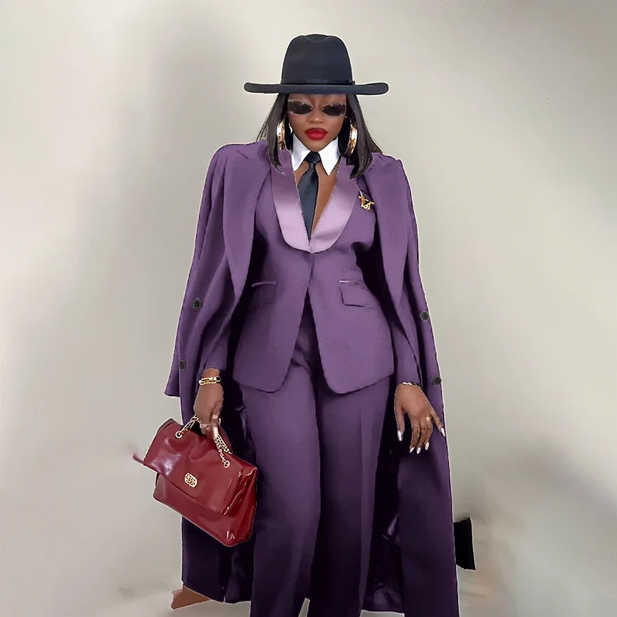 Modern Women's Suit New 3 Piece Pants Sets Blazer+Trousers+Overcoat Office Commute Elegant Style Banquet Dinner Formal Wear