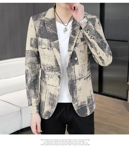 Blazer Men's Business Gentleman Wedding Fashion Versatile Trendsetter Comfortable To Wear Best Man Print Slim and Casual Blazer