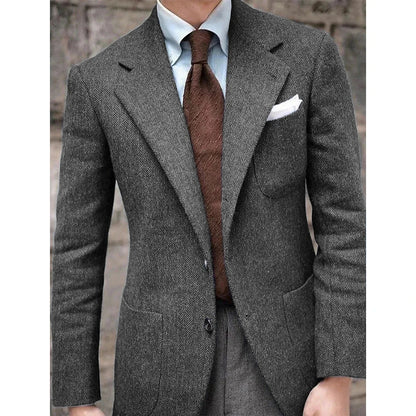 Men's Herringbone Suit Jacket Single-Breasted Slim Fit Casual Fashion Comfortable Elegant Blazer for Party Business Formal Wear