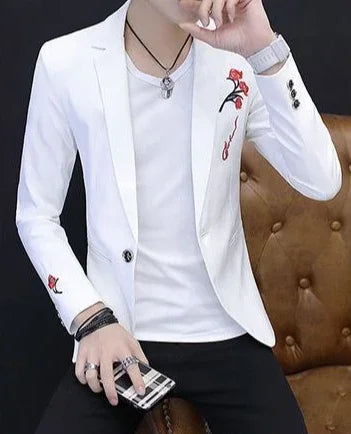 Men's Blazer Single Breasted Slim Fit Suit Jacket Korean Style Casual