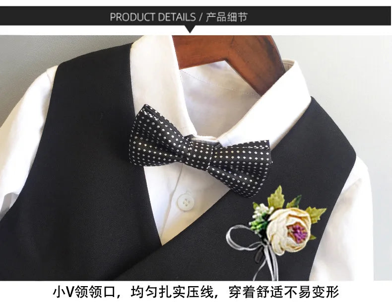 Children Formal Tuxedo Suit Flower Boys Wedding Dress Kids 1 Year Birhtday Photograph Suit Children Performance Party Costume