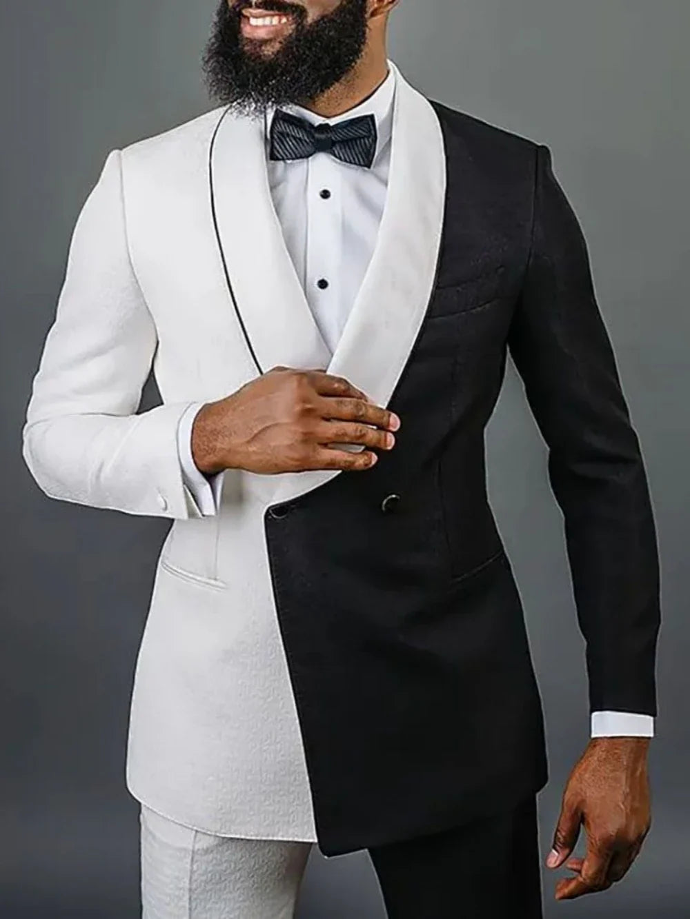 New Arrival Chic Casual Splicing Colors 2 Pieces Suit Set With Jacket Pants Prom Wear Shawl Lapel Men's Suits Wedding Groom Sets