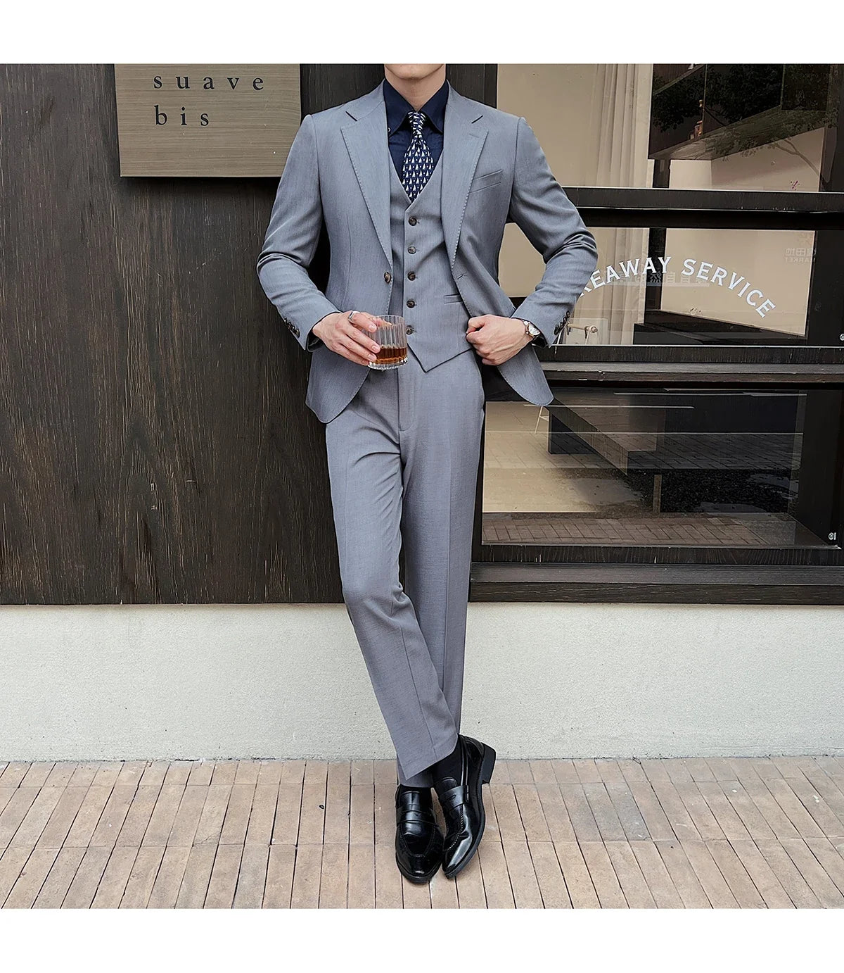 ( Jacket+Vest+Pants ) ltalian Style Luxury High-end Fashion Solid Color Mens Business Slim Suit 3Piece Set Groom Wedding Tuxedo