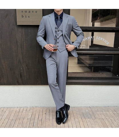 ( Jacket+Vest+Pants ) ltalian Style Luxury High-end Fashion Solid Color Mens Business Slim Suit 3Piece Set Groom Wedding Tuxedo
