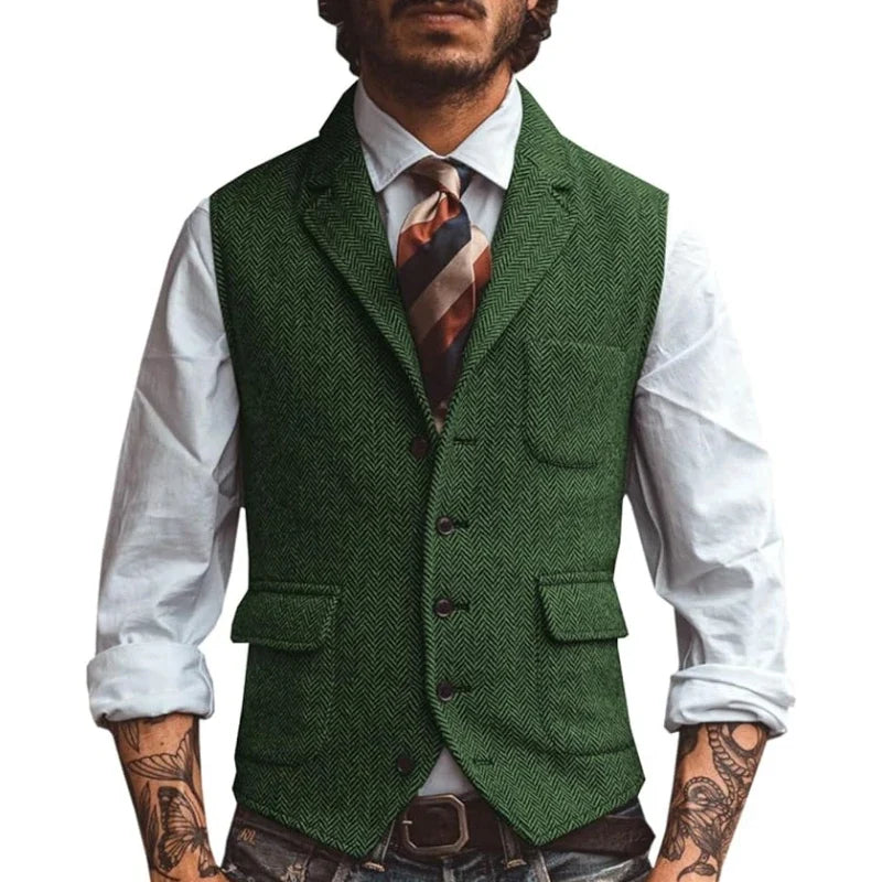 Men's Slim Fit Herringbone Vest for Wedding & Smart Casual Wear – Multiple Colors